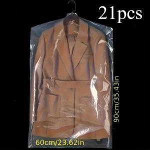 21개 투명 먼지 봉투 세트, 옷장 보관 걸이형 플라스틱 의류 가방, 드라이 클리닝 여행 및 세탁소 필수 가정용품