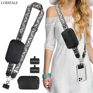 COESTALE 여성용 RFID 차단 크로스백, 풀커버 스마트폰 수납용 휴대폰 홀더, 조절식 스트랩 & 멀티 지퍼 지갑, 동전 지갑, 자수 체스트백, 출퇴근, 여행, 데일리용 (휴대폰 케이스 호환)