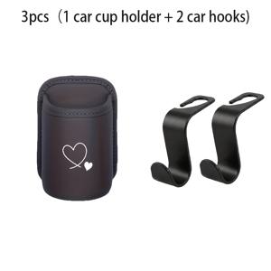 3pcs 세트 (사랑 테마 차량 도어 컵 홀더 1개 및 시트 후크 2개) 인조 가죽 차량 음료 랙, 수납 상자, 뒷좌석 컵 홀더, 실내 액세서리 수납 상자, 차량 내부를 깔끔하게 유지하기