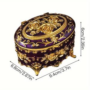 1개, 우아한 장미 에나멜 주얼리 상자 - 귀걸이, 반지, 목걸이용 금속 수납 정리함 - 장식용 레트로 가정용 진열장, 전원 공급 장치 없이 완벽한 어머니의 날 선물