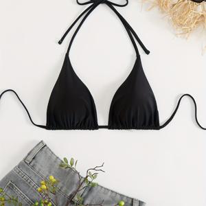 세련되고 섹시한 이 양면 나일론 단색 고탄력 편안한 스트링 비키니 탑은 여성에게 필수템입니다.