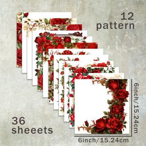 스크랩북용 티슈 페이퍼 36매 6인치 (선명한 로즈 레이스 테두리 배경), 불렛 저널, 잡지 저널, 축하 카드, 배경 앨범, 공예품에 적합
