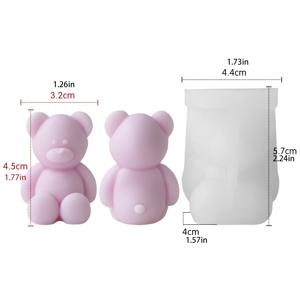 1개 3D 앉는 곰 향기 캔들 실리콘 몰드, 귀여운 곰 캔들 왁스 실리콘 몰드 (레진 동물 캔들 아로마테라피 수제 몰드용), 가족 결혼식 파티 장식 클레이 공예