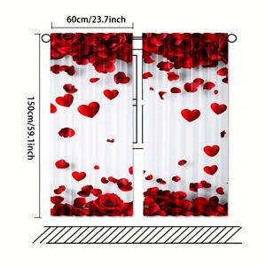 2개 로즈 가랜드 문 커튼 - 빨간 장미 & 하트 디지털 프린트, 세탁기 사용 가능한 폴리에스터, 쉬운 걸이용 로드 포켓, 결혼식, 발렌타인데이, 어머니날, 사진 부스, 실내외 장식에 모두 사용 가능, 다목적 커튼 | 꽃무늬 커튼 | 내구성 있는 커튼