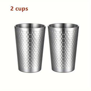 2개 세트 304 스테인리스 스틸 맥주잔 - 350ml 이중벽 보온 해머드 마감, 패턴 디자인, 누수 방지 및 쉬운 청소, 바·주방용 음료 용기, 현대식 주방용품, 내구성 있는 유리잔