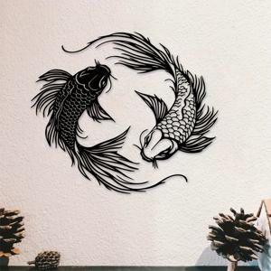 2개 세트, 잉어 금속 벽 장식, 40.01cm, 일본풍 젠 데코, 모던 거실 인테리어 소품, 음양 상징, 풍수 침실 장식, 집들이 선물, 어버이날 및 다양한 기념일을 위한 이상적인 선물