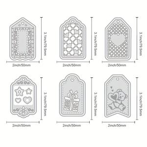 6개/세트 메탈 격자 디자인 노트 라벨 커팅 다이 – 스크랩북 엠보싱, 앨범 종이 카드 제작, 공예에 적합 – 선물 상자, 책갈피, 다이 컷, 스텐실 템플릿 몰드