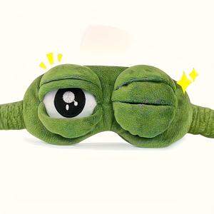 1개 귀여운 개구리 캐릭터 슬립 마스크, 슬픈 개구리 헤어밴드, 수면용 라이트가 있는 개구리 헤어 액세서리, 부드럽고 편안한 신축성 눈가리개, 낮잠, 여행, 휴식용, 전원이나 배터리 불필요, 고품질 눈가리개, 사계절 사용 가능
