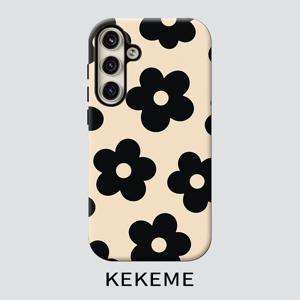 휴대폰 케이스 - KEKEME 크림 블랙 플라워 필름 2-In-1, 삼성 갤럭시 S26 S25 S24 S23 S22 S21 S21+ S21 울트라 플러스 FE 엣지 S20 A15 A16 A17 A23 A32 A34 A35 A36 A52 A53 A54 A55 A56 호환, 풀커버 미끄럼 방지 패셔너블 간편한 남녀공용 폰 케이스