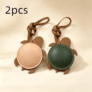 핸드메이드 PU 가죽 귀여운 거북이 모양 여성용 키체인 펜던트 2개, 여행 가방 펜던트, 가방 펜던트, 로맨틱한 섬 휴가 기념품 선물, 커플 스타일 자동차 펜던트