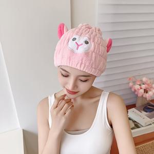 귀여운 양 모양 여성용 헤어 타월, 코랄 플리스 강력 세탁 두꺼운 빠른 건조 헤어 타월, 가정용 헤어 타월, 세안 후 머리 감는 타월