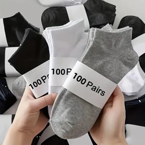 100켤레 여름용 얇고 통기성 좋은 땀 흡수 속옷 - 보이지 않는 얕은 입구 디자인, 남녀 공용 블랙/화이트/회색 단색, 헬스, 트레이닝, 캐주얼 웨어, 여름 양말 | 쉬운 양말 | 부드러운 질감, 귀여운 양말, 땀 방지