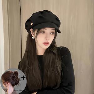 2개 베레모 및 패션 헤어 클립 세트, 팔각형 모자, 여성 솔리드 컬러 뉴스보이 캡, 간편한 넓은 챙 스타일리시 페인터 베레모, 큰 머리 사이즈 올매치 페인터 팔각 구름 모자, 베레모 햇빛 가리개 여성용