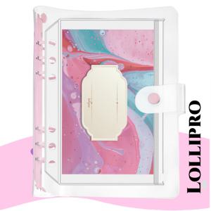 LOLLIPRO A5 바인더 커버 1개, 저널링, 사무용으로 적합 - 6링 재장전 가능한 루스リー프 노트북, 지퍼 포켓 및 커버 포함, 골든 핑크 & 블루, 플래너, 불렛 저널, 정리용으로 호환
