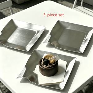 3개 레트로 크리에이티브 사각 접시, 11.5Cm/4.53In, 스테인리스 스틸 디저트 접시, 소스 접시, 스낵 접시, 뼈 분리 접시, 스시 접시, 아프터눈 티 디스플레이 접시, 튼튼한 접시, 소형 접시, 아로마테라피 캔들 접시, 식기 세트