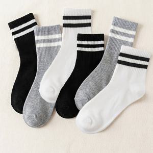 6켤레 다용도 블랙/화이트/회색 단색 캐주얼 스포츠 양말, 트렌디하고 다용도 종아리 양말 커플용, 야외 발목 양말, 부드럽고 편안한 남녀용 미드 튜브 양말, 사계절용 선물