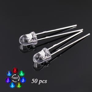 50/100개 5mm RGB 멀티컬러 깜빡이는 원형 LED 다이오드 – 빠르게/느리게 깜빡이는 색상 변경 비즈, 2핀 트랜지스터형 전자 부품, DIY 프로젝트, 자동차 장식, 신호 표시 및 과학 실험에 적합, 프로젝트에 필수품, 밝은 색상, 투명 하우징