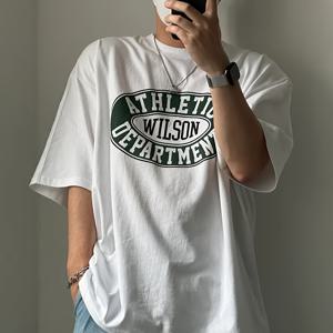 남성용 운동용 윌슨 부서 그래픽 티셔츠 - 블랙 캐주얼 반팔 티, 그린 & 화이트 디자인, 루즈핏 여름 상의, 캐주얼 복장, 레저 의류 | 스포티 디자인 | 편안한 착용감