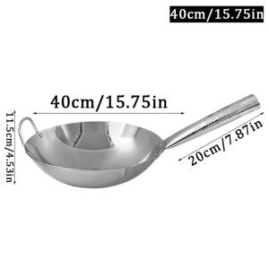 34/36/38/40cm 스테인리스 스틸 프라이팬 (원형 바닥, 무코팅), 식당, 카페, 가정용으로 적합, 가스레인지 호환