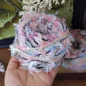 50g/개 시크릿 가든 핸드 블렌디드 원사, 핑크 앤 화이트 플러시 특수 원사, 스카프, 모자, 가방, 헤어 타이용 부드럽고 폭신한 핸드 블렌디드 원사, 프렌치 스타일 빈티지 DIY 뜨개질 재료
