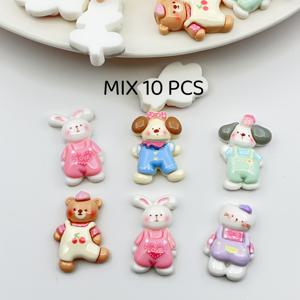 10개 혼합 토끼 곰 모양 플랫 백 수제 아플리케 귀걸이, 헤어 장식, 주얼리 제작, 레진 장식 공예 패치, 14세 이상 성인용 비 스티커 주얼리 제작 (귀걸이, 헤어 장식, 주얼리 제작용)