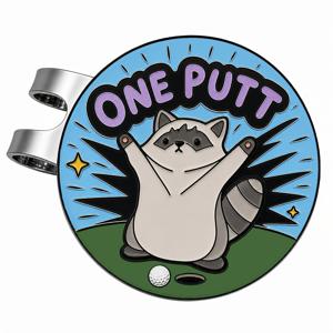 마그네틱 모자 클립이 달린 'One Putt' 너구리 골프공 마커 - 재미있는 신기한 골프 액세서리 - 모자 및 비저용 튼튼한 금속 골프 모자 클립 - 골퍼를 위한 특별한 선물|골프공 마커|볼 마커