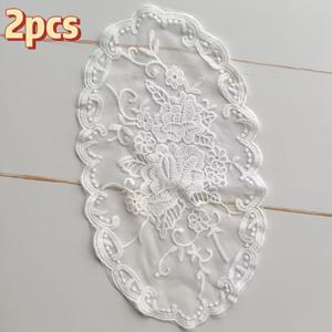 화이트 프렌치 레이스 자수 테이블 매트 - 식탁, 커피 테이블 커버 및 협탁용 타원형 플레이스매트, 꽃무늬 레이스 트림 장식, 침대 옆 테이블용 다용도 천, 우아한 집안 분위기 연출용품