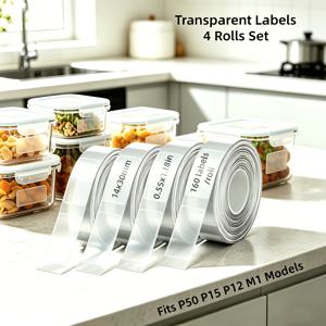 14x30mm 투명 라벨 교체용 팩 4롤, 롤당 160매, D30/Q30/D32/D35/P11/P15/4 프린터와 호환, 내유성, 긁힘 방지, 잔여물 없음, 열전사 라벨 프린팅 스티커, 자체 접착식, 일상 사무용/크리스마스 연휴 선물용으로 적합