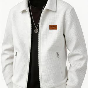 [피어슨 OBM] 남성 캐주얼 패션 이탈리아 밀라노 스타일 하운드투스 라펠 재킷 남성 가을 겨울 캐주얼 지퍼 포켓 텍스처 코트 스포츠 재킷