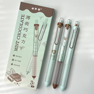 3개입 민트 초콜릿 시리즈 젤펜 0.5mm 속건성 블랙펜 소프트 그립 디자인 학용품
