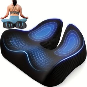 사무실 의자 쿠션, 대형 차량 쿠션, 꼬리뼈 및 등 지지, 메모리폼 베개 4존 압력 완화 의자 쿠션, 사무실, 자동차, 휠체어에 적합, 블랙