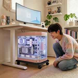컴퓨터 본체 받침대 이동식 PC 거치대 360도 회전 바퀴 장착 고하중 튼튼한 본체 받침 데스크탑 PC 케이스 호환 사무실 가정용 화이트 블랙