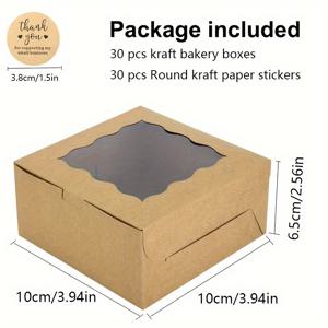 30개 크라프트 카드보드 빵 상자 (창문 포함), 브라운 페이스트리 상자 (비스킷, 딸기, 마카롱, 디저트 포장 상자용), 일회용 카톤