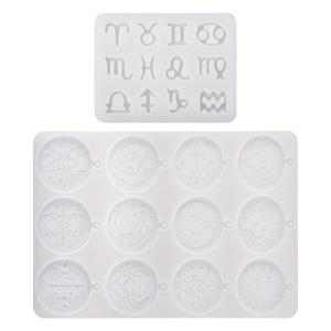 2개 혼합 스타일 12 별자리 펜던트 DIY 실리콘 몰드, 에폭시 레진 주얼리 제작용 레진 캐스팅 몰드, 내경: 17-47x14-47mm, 각 스타일당 1개