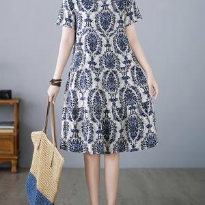 606841 레트로 블루 신상 반팔 드레스 루즈핏