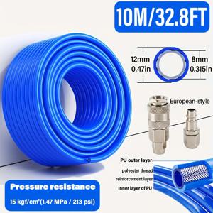 AGASHE 12mm 에어 호스 공압 고압 고유량 나일론 브레이드 PU 튜브 10M 20M 유연한 내마모성, 유럽형 퀵 커넥트 포함 에어 컴프레서 릴, 스프레이 건, 네일 건, 타이어 공기 주입기, 워터 제트용