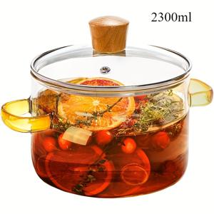 1개 1500/2300ml 뚜껑이 있는 양귀, 내열성 붕규산 슬로우 쿡커, 찜, 수프, 소스, 파스타, 우유 조리에 적합, 내구성이 뛰어나고 투명한 유리 조리기구, 스토브 위 사용에 적합