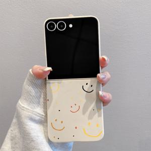 휴대폰 케이스 - 컬러풀 스마일리 F85 접이식 화이트 TPU 폰 케이스 (삼성 갤럭시 Z 플립 7, Z 플립 6, Z 플립 5, Z 플립 4/3 5G 호환), 삼성 갤럭시 Z 플립 7 SE/FE 호환