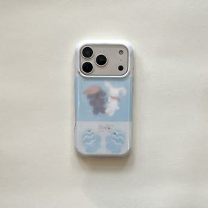 폰 케이스: 만화 스위트 귀여운 어린이용 라이트 블루와 화이트 토끼 강아지 장갑 은빛 글리터 별 크림 질감 고품질 풀커버 휴대폰 케이스, 17 Pro/16/15 Pro Max/14/13 호환