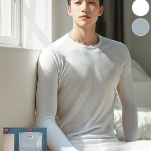BYC 40수 100% 순면 내복 세트, 남성 상의 하의 양면 내의, 겨울 남자 면내복, 보온 방한 발열 이너웨어, 긴팔 티셔츠, 바지, 흰색, 회색