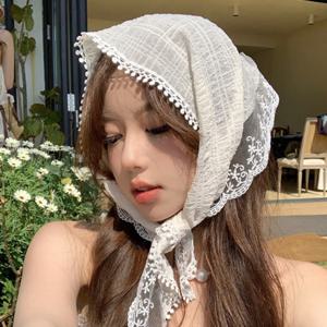 머리스카프 레이스 삼각 헤어 쁘띠 플라워 반다나 망사 스카프 두건