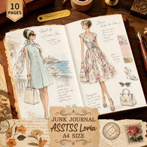 ASSTSSLORIA A4 패션 여성 의류 스커트 정장 스크랩북 용지 10매 세트, 수제 장크 저널 및 장식 공예 용지, 공예 용품 스크랩북 용품, 장크 저널 키트, 수제 장크 저널 용지