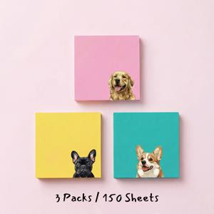 3/4개 묶음 귀여운 강아지 스티커 메모 세트 (150-200매), 카와이 코기 프렌치리드 골든 푸들 메모 패드, 학교용 자체 접착 메모지, 학생 플래너 용품, 만화 동물 문구 선물
