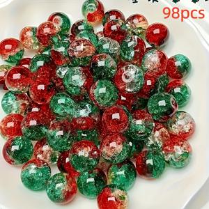 98개 8mm 크리스마스 컬러 그라데이션 크랙클 구슬, 커플 팔찌 만들기용 레드 및 그린 구슬, 크리스마스 선물, DIY 주얼리 제작용