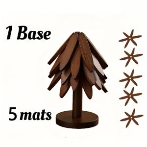 5개 대나무 나무 삼각대 내열 매트 (보관 받침대 포함), 냄비, 볼, 뜨겁게 식힌 음식, 찻잔 & 테이블 장식용 화상 방지 주방 매트, 주방 액세서리, 견고한 나무 매트 & 튼튼한 받침대, Faridabio