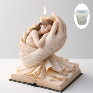 3D 드리밍 북 여신 양초 몰드, 로맨틱 잠자는 소녀 책 조각용 실리콘 몰드, 문학 장식, 재사용 가능, 탈지 용이, 섬세한 털 디자인, 부활절, 크리스마스, 어버이날, 공예 애호가, 정원 공예 장식품 몰드에 이상적