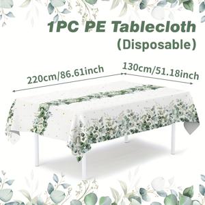 1개, 녹색 유칼립투스 잎 일회용 PE 테이블보, 220*130Cm, 웨딩 브라이덜 샤워 파티 장식, 생일 파티 용품, 베이비 샤워 파티 장식, 가정 주방 식탁 장식, 파티 테이블 덮개