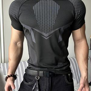남성용 캐주얼 운동 반팔 티셔츠 압박 피트니스 웨어, 180 탄성 속건성 통기성 원단, 데일리 캐주얼 야외 여행 러닝 피트니스 트레이닝에 적합