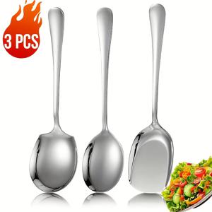 3개입 신형 호텔 스푼, 공용 수프 찌개 밥 스푼 삽, 고품질 스테인리스 스틸 식당 식기 서양 음식 스푼 삽, 호텔/레스토랑/가정/집들이에 매우 적합, 거울 광택, 식기세척기 (실버/골드)
