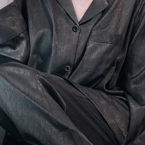 여성용 봄 여름 가을 긴팔 긴바지 파자마, 앞면 버튼 플래킷 라펠 칼라, 여성용 라운지웨어, 봄/여름/가을 에어컨실 파자마, 얇은 가을 세트